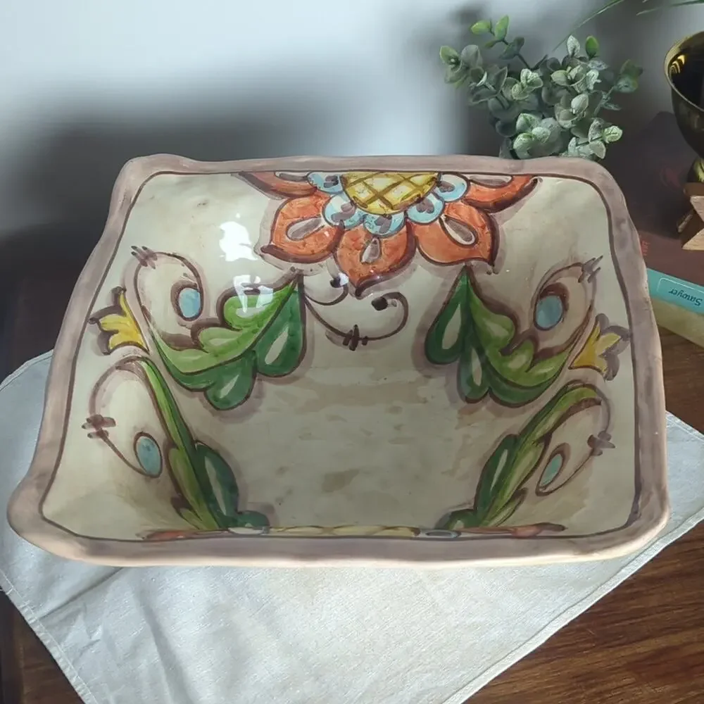Vintage Hand Painted Italian Serving Bowl Centerpiece Italy Ceramic Tuscan